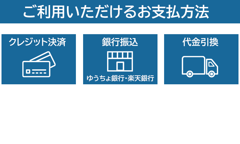 ご利用いただけるお支払い方法、クレジット払い、銀行振込、代金引換